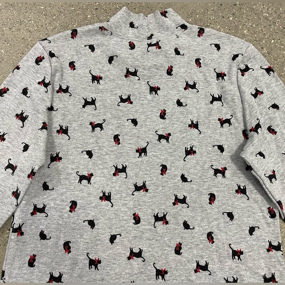 Black Cat all over print turtleneck glitter bows perfect for layering comfy cozy - Picture 8 of 10